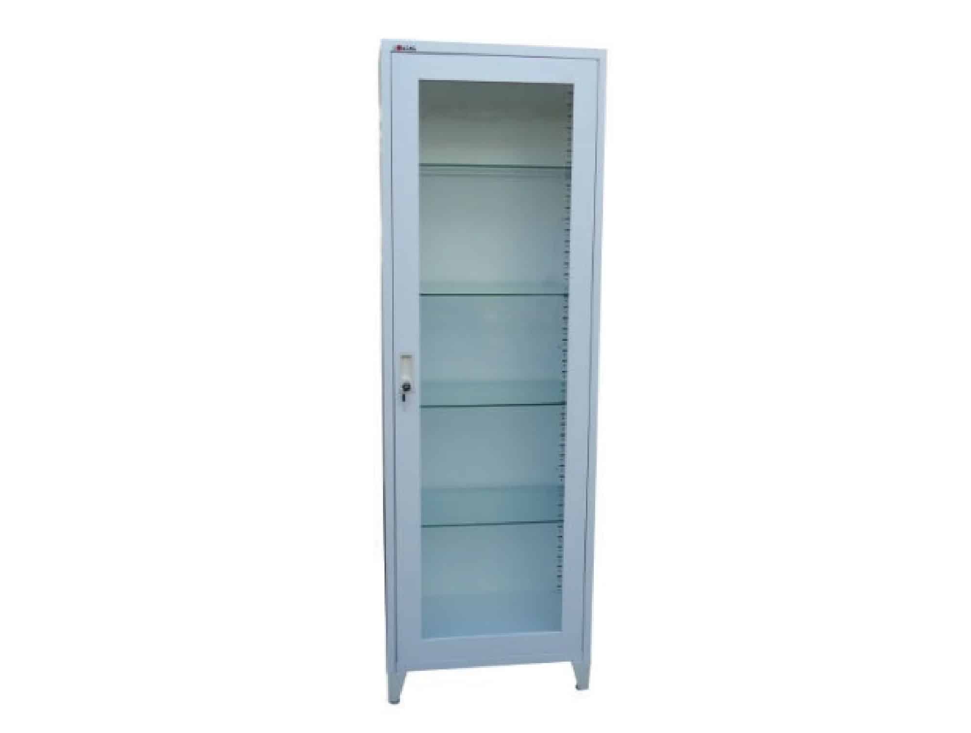 Armoire médicale métallique à 1 porte vitrée avec serrure, 5 étagères, 50 × 40 × 175 cm (, L8109)
