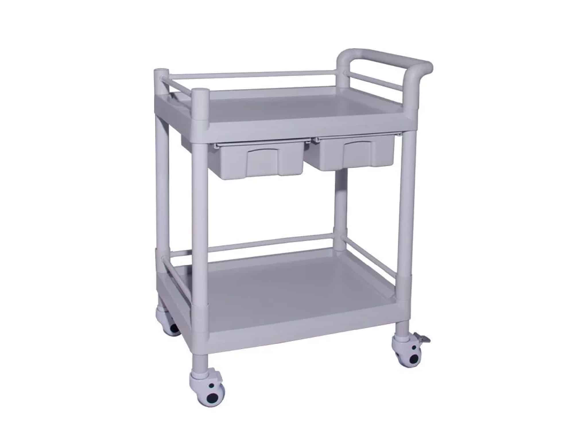 Guéridon de service en ABS à 2 plateaux et 2 tiroirs