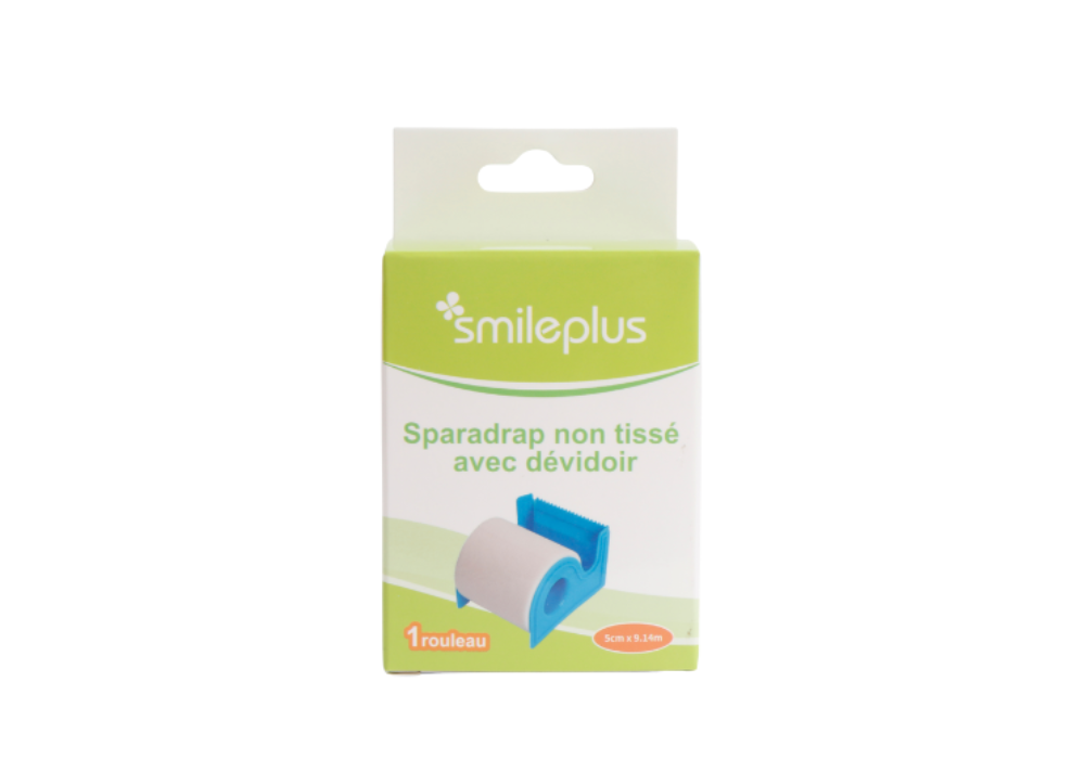 Sparadrap médical non tissé avec dévidoir, adhésif acrylique sans latex (Smileplus)